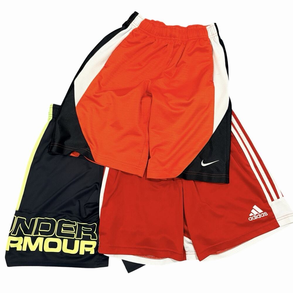 Boys Medium Athletic Shorts Nike, Adidas, Under Armour 3 Pair, Red, Black